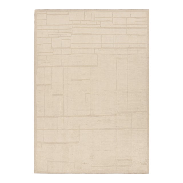 Rug & Kilim’s Moroccan Style Rug in Cream White Tones with Geometric Patterns - 9x12 For Sale