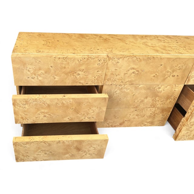 Vintage 1970s Hollywood Regency Burl Wood Eight-Drawer Dresser With Black Base For Sale - Image 12 of 13