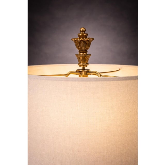 Hollywood Regency Late 20th Century Stately Neoclassical Sunlit Brass & Fluted Glass Table Lamps — a Pair For Sale - Image 3 of 5
