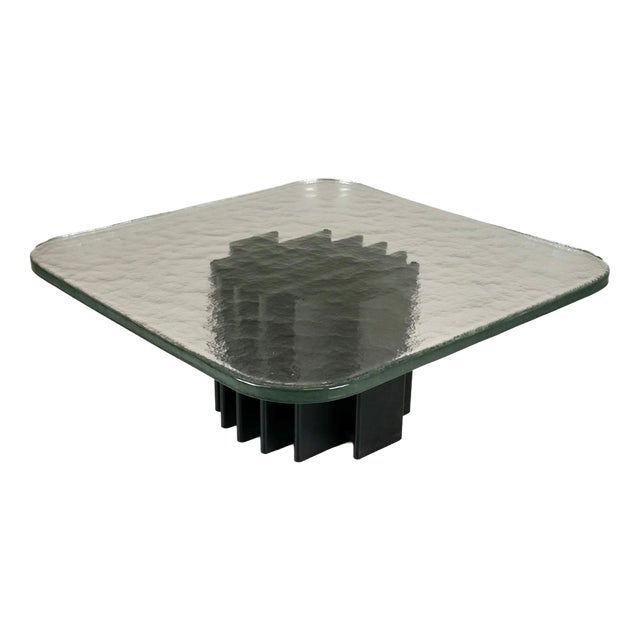 Brutalist Coffee Table with Cast Glass Top by Heinz Lilienthal, 1980s For Sale