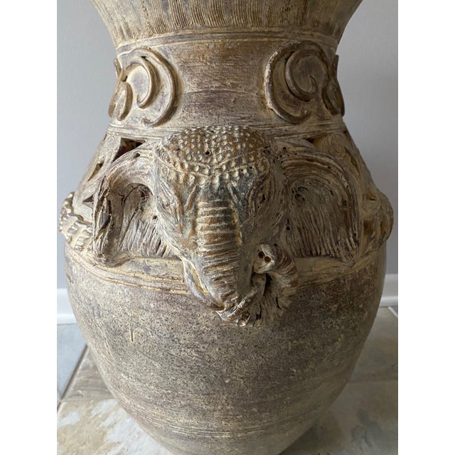 Chinoiserie Late 20th Century Thailand Ban Chiang Vintage Earth Ware Terracotta Elephant Floor Vase For Sale - Image 3 of 6