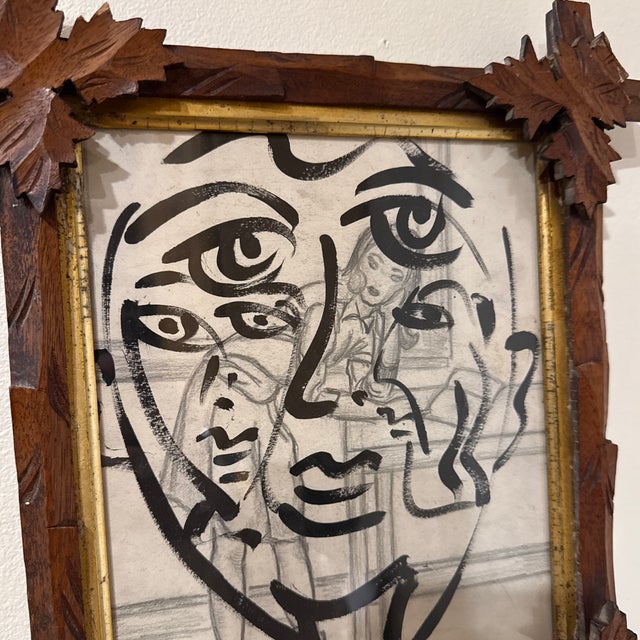 Peter Keil 1970s Peter Keil Original Black & White Abstract Portrait Painting For Sale - Image 4 of 6