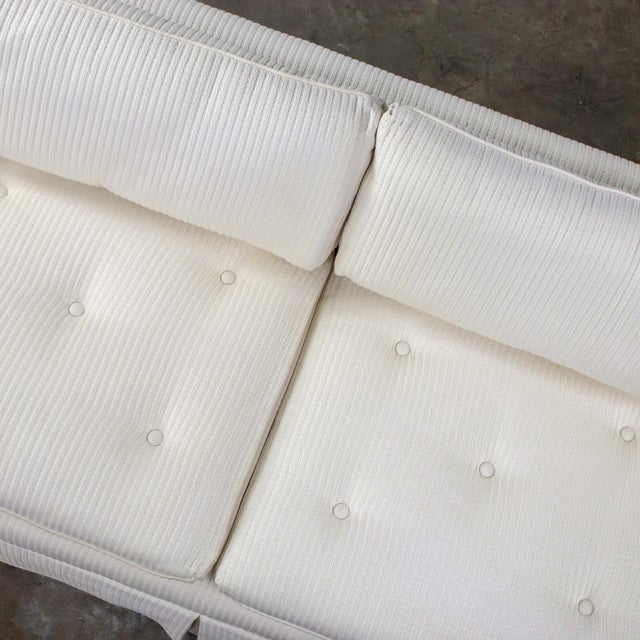 Late 20th Century MCM to Modern Slipper Style Loveseat or Armless Sofa Off White Textured Stripe Upholstery For Sale - Image 10 of 18