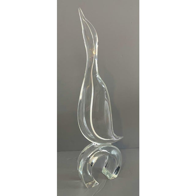 Abstract 1970s Licio Zanetti Murano Glass Signed Heron Bird Sculpture 23.75" For Sale - Image 3 of 9