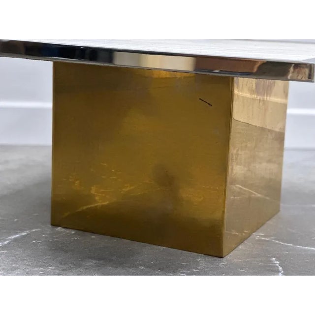 Brute Travertin Coffee Table with Brass Base and Chrome Edges, 1970s For Sale - Image 6 of 11