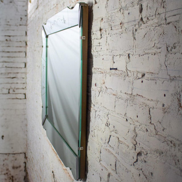 1930-1950’s Art Deco Large Wall Mirror Rectangular W/Curved Sides & Etched Venetian Glass For Sale - Image 10 of 18
