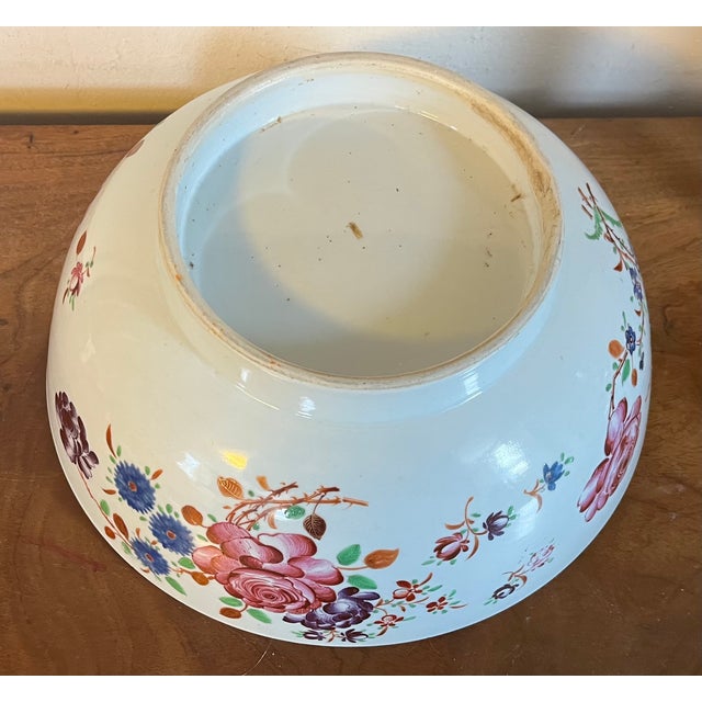 Large Antique Early 19th Century Chinese Export Porcelain Famille Rose Punch Bowl Painted With Exuberant Flowers For Sale - Image 17 of 17