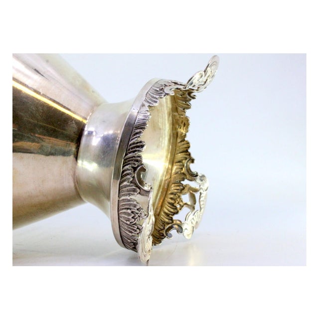 Metal Rounded Silver Vase with Engraved Floral Rim Motifs For Sale - Image 7 of 9