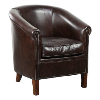 English Dark Cowhide Club Armchair For Sale