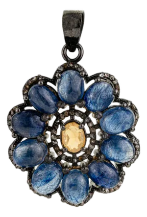 Bohemian Victorian-Style Cabochon Blue Sapphire Pendant in 925 Sterling Silver