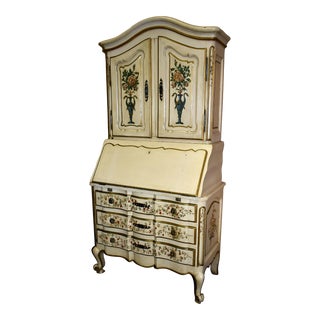 Antique Two Piece Hand Painted Venetian Style Secretary Desk For Sale