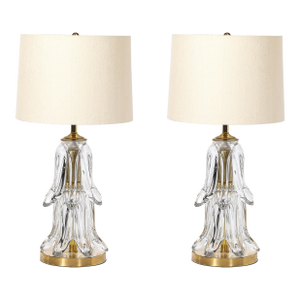 Mid-Century Modern Sculptural Translucent Glass Table Lamps With Brass Fittings