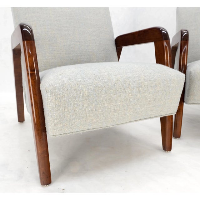 New Linen Upholstery Heavy Solid Maple Frames American Lounge Chairs - A Pair For Sale - Image 9 of 12