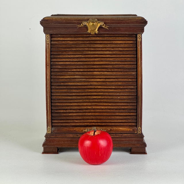 Antique French Wood & Bronze Mounts Tambour-Door Desk Organizer Cabinet / Stationary Box For Sale - Image 4 of 15