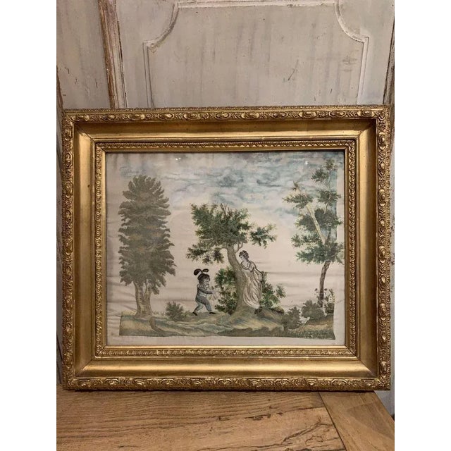 19th Century Swedish Silk Artwork with Child Berry Picking For Sale - Image 11 of 12