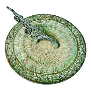 1950s Vintage English Garden Boho Chic Verdigris Green Cast Iron Sundial. For Sale
