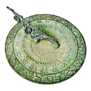 1950s Vintage English Garden Boho Chic Verdigris Green Cast Iron Sundial