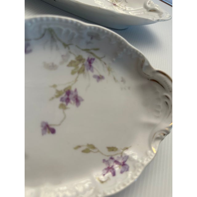 1940s Vintage Limoges Basset Austria 3 Porcelain Serving Bowls "Purple Violets" Pattern For Sale - Image 18 of 18