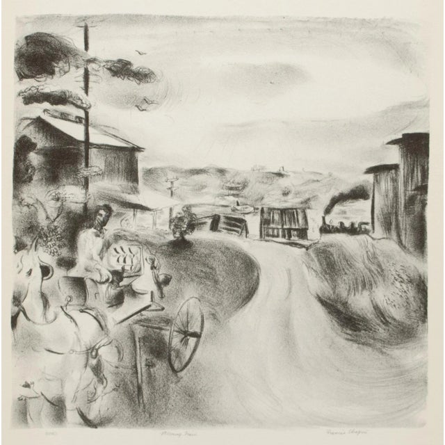 An excellent First Edition period black and white offset lithograph (print) after drawing "Morning Train" by American...