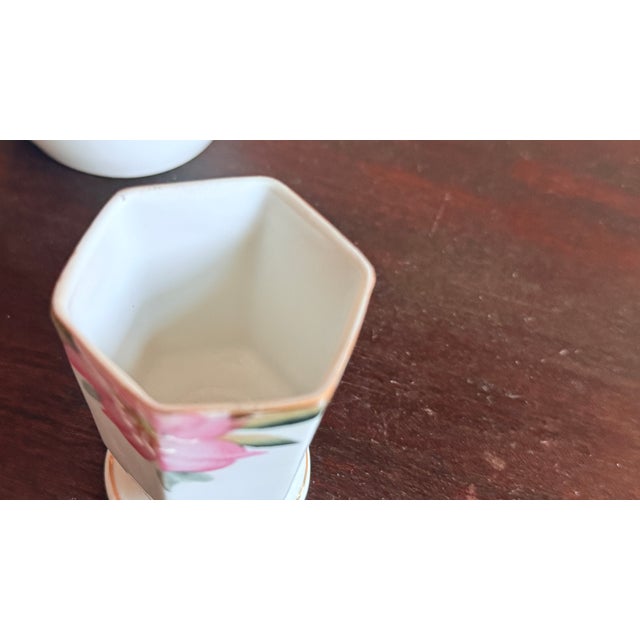 Noritake Antique, Early 20th Century Noritake Japan Azalea Porcelain Mustard Pot and Vinegar Cruet Set For Sale - Image 4 of 7