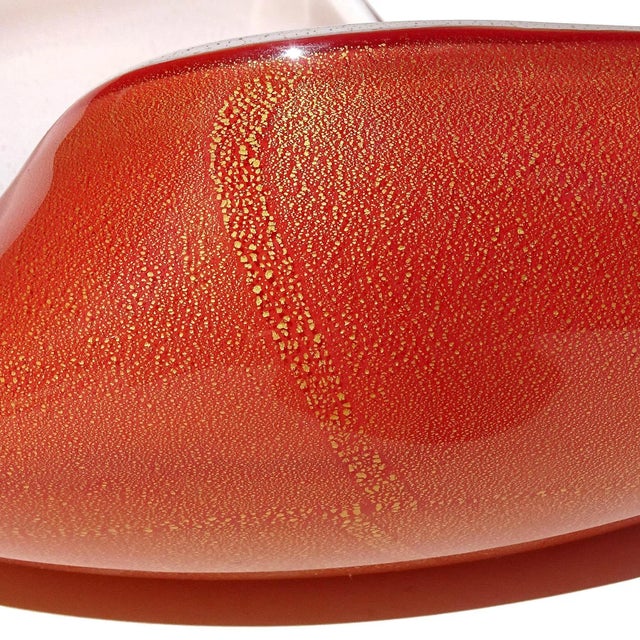 Vintage Murano Barbini Persimmon Orange White Gold Flecks Italian Art Glass Centerpiece Fruit Bowl For Sale - Image 10 of 12