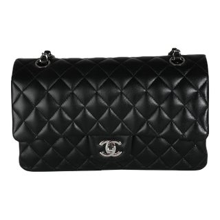 Black Quilted Lambskin Medium Classic Double Flap Bag For Sale