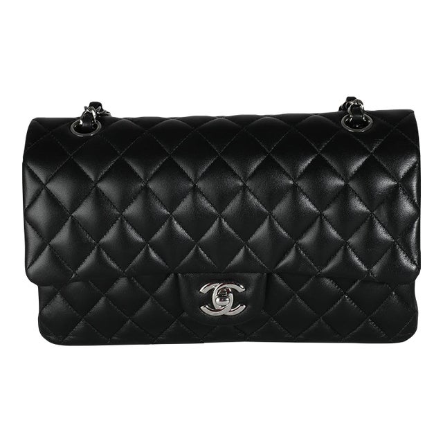 Black Quilted Lambskin Medium Classic Double Flap Bag For Sale