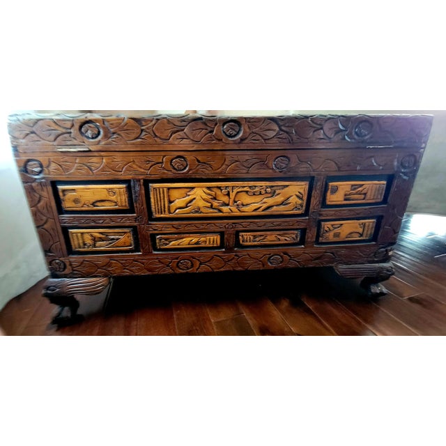 Wood 1970s Carved Chinoiserie Camphor Chest Trunk For Sale - Image 7 of 14