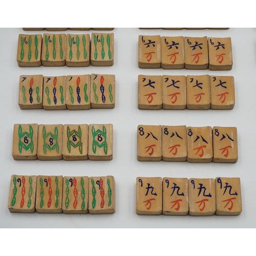 Antique Asian Oriental Mahjong Set of 148 Tiles in Edwardian Oak Box, Set of 149 For Sale - Image 16 of 18