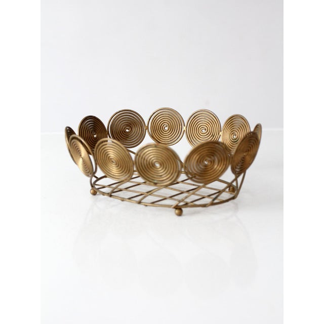 Mid-Century Brass Plated Wire Spiral Fruit Basket For Sale - Image 6 of 12