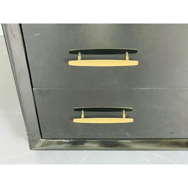Pair of Mid Century Modern Ebony Lacquered Chests, Dressers, Brass, American For Sale - Image 9 of 11