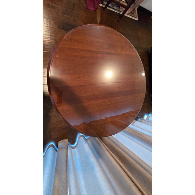 1980s Ethan Allen Solid Cherry Wood Pedestal Extension Dining Table With Glass Top For Sale In San Diego - Image 6 of 15