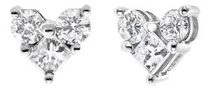 10K White Gold 1/2 Cttw Diamond 3 Stone Trio Heart Stud Earring