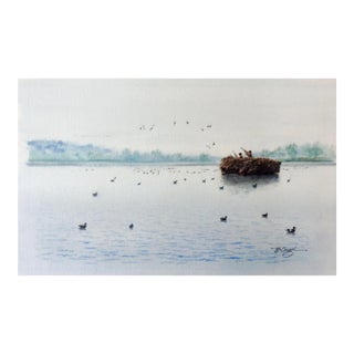 Mid 20th Century Duck Hunters Watercolor Painting For Sale