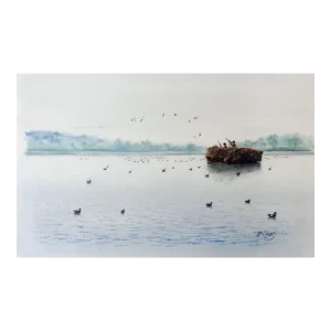 Mid 20th Century Duck Hunters Watercolor Painting