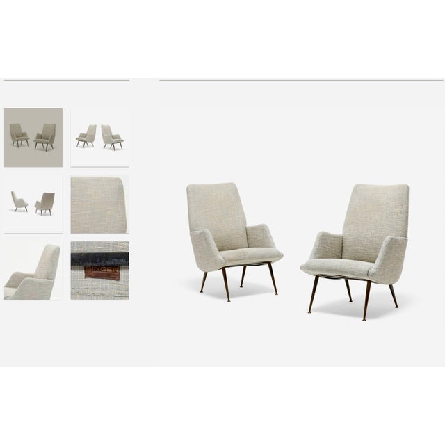Carlo de Carli (1919–1999) Armchairs, pair Maker: Singer & Sons Country: Italy Date: c. 1955 Materials: Upholstery, brass...