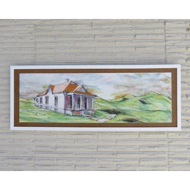 Light Green 1980s Painting on Board Mountain House by Doug Post For Sale - Image 8 of 12