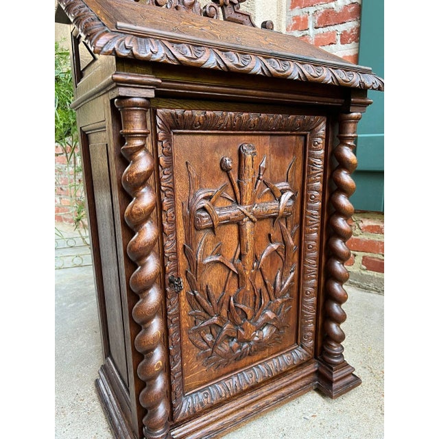 Antique French Altar Lecturn Gothic Bible Box Podium Sacristy Cabinet Carved Oak For Sale - Image 16 of 18