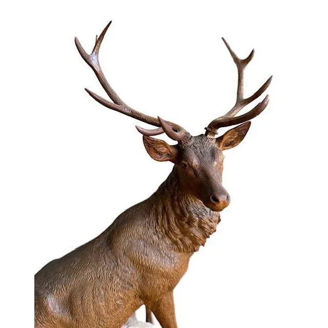 19th Century Swiss Black Forest Style Wood Carved Stag Deer