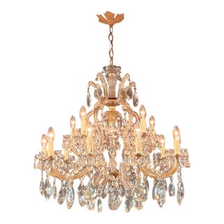 1920s Art Nouveau Maria Theresa Crystal Chandelier Lustre Brass Glass Antique For Sale