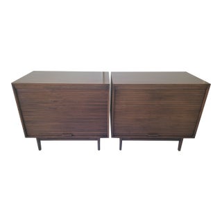 Set of 2 Attributed to Jens Risom Mid Century Walnut Tambour Door Credenzas For Sale