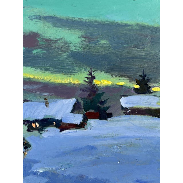 Blue Oil Painting Winter Evening Village Yuriy Suprunchuk For Sale - Image 8 of 11