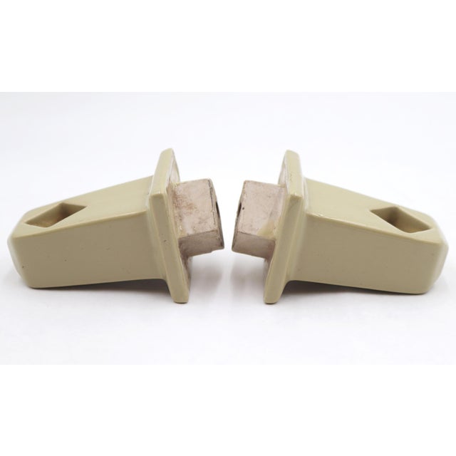 Traditional Pair of Vintage Green Ceramic Towel Bar Brackets For Sale - Image 3 of 6