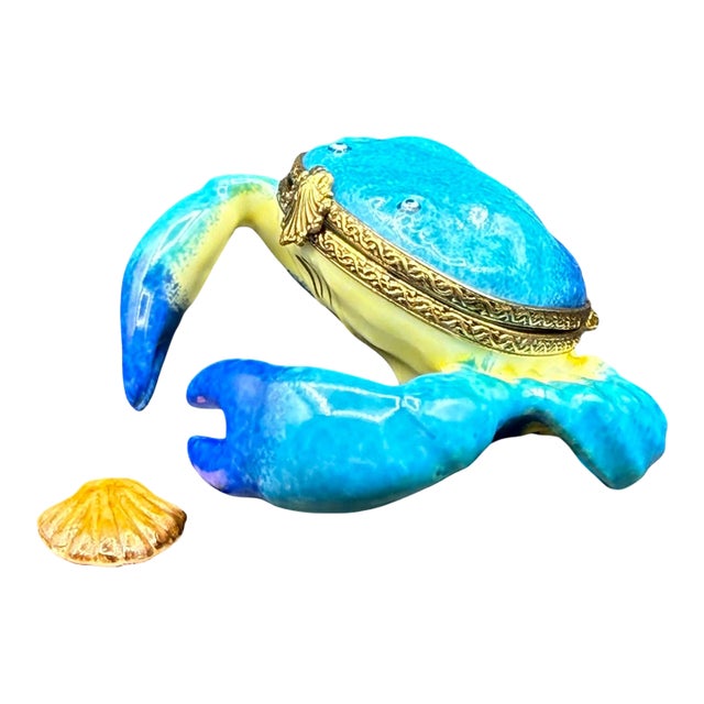 Late 20th Century French Hand-Painted Limoges Porcelain Crab Box For Sale