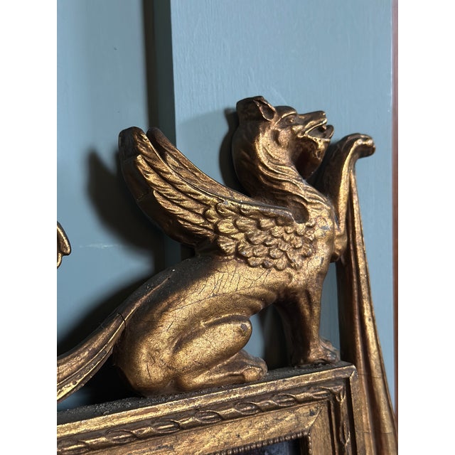 Wood Antique Federal Style Giltwood Wall Mirror With Winged Griffins - C. 1900 For Sale - Image 7 of 14
