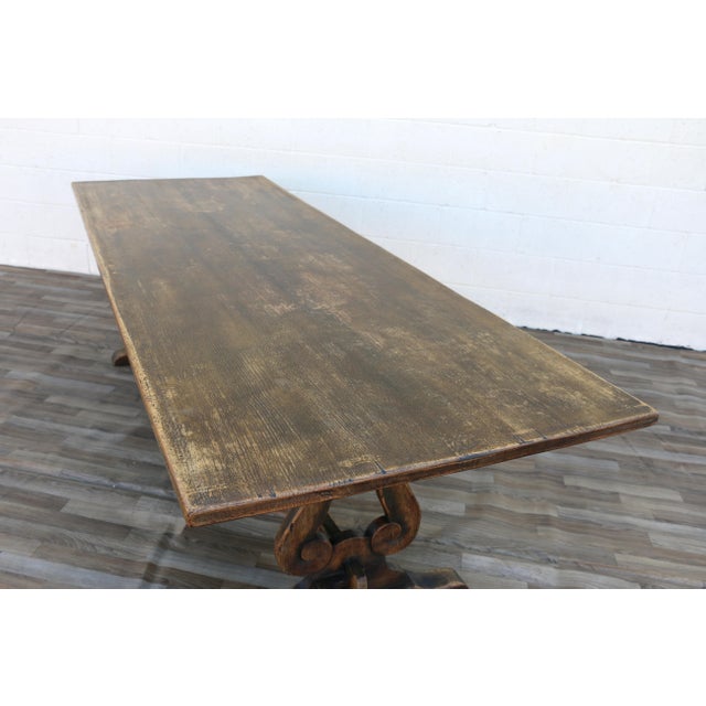 Wood 1940s French Oak Farmhouse Dining Table | Antique Rustic Trestle Base | Provincial Country For Sale - Image 7 of 14