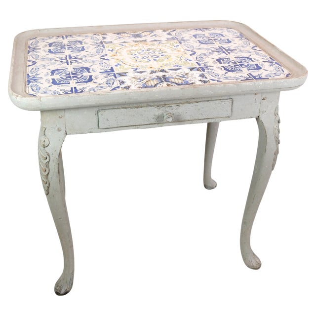 Rococo Grey Painted Tiled Table, 1780s For Sale