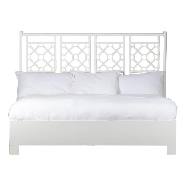 Lattice Back Platform Bed King, White For Sale