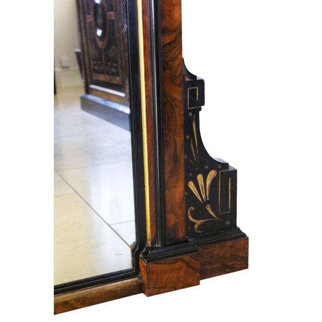 Large Antique Aesthetic Movement Burr Walnut and Ebonised Overmantle Wall Mirror, 1880s For Sale - Image 6 of 9