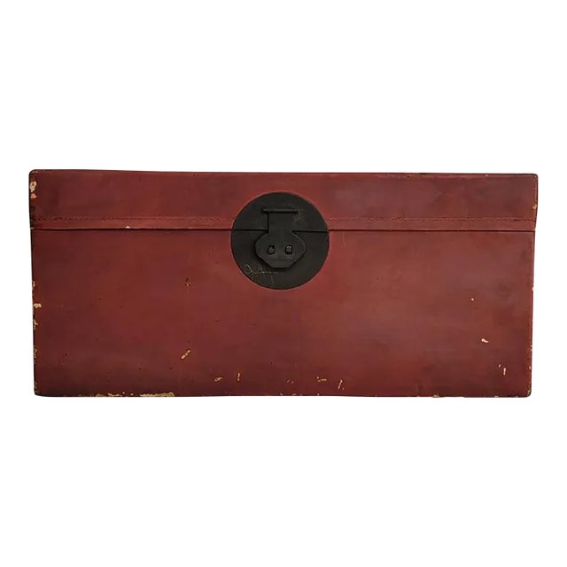 1900s Red Leather Antique Trunk For Sale